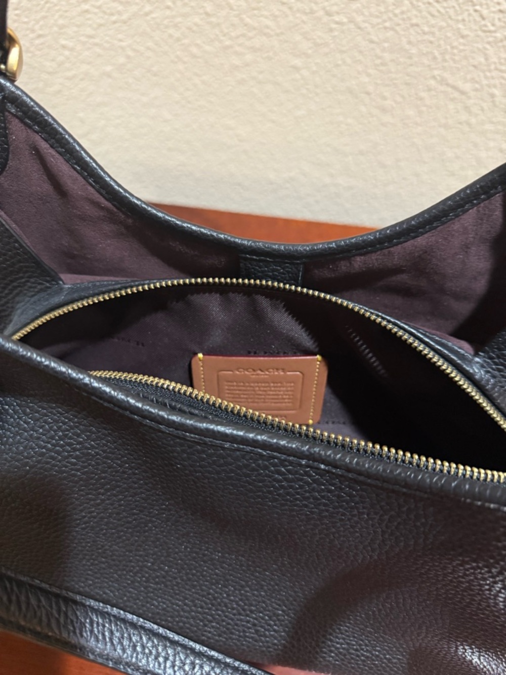 Coach Black Pebble Leather Shoulder Bag with Gold Hardware - Picture 3 of 4